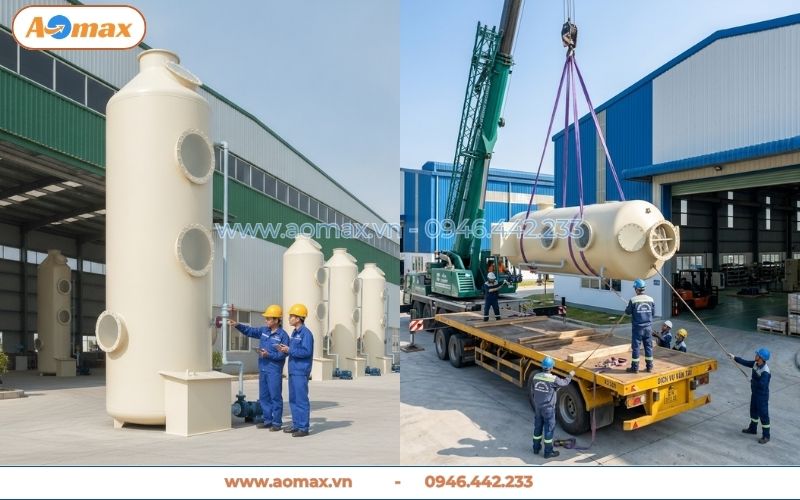 Tháp hấp thụ xử lý khí thải D2000 vật liệu Composite FRP