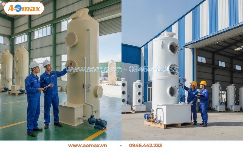 Tháp hấp thụ xử lý khí thải D3200 vận hành công suất 50000 m3/h