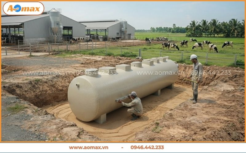 Đội ngũ kỹ sư AOmax thi công lắp đặt xử lý nước thải chăn nuôi bò