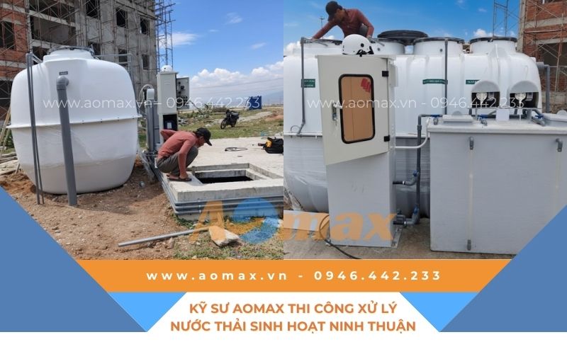 Kỹ sư AOmax thi công xử lý nước thải sinh hoạt Ninh Thuận.