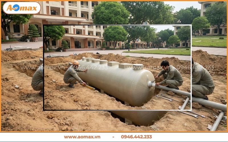 Lắp đặt đường ống công nghệ trạm xử lý nước thải trường học